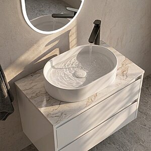 LIVING Oval Countertop Wash Basin Gloss White & Waste